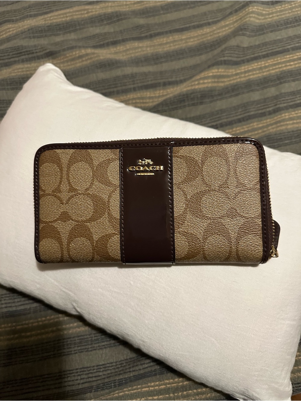 Coach Zip-Around Signature Canvas Wallet in Brown and Tan